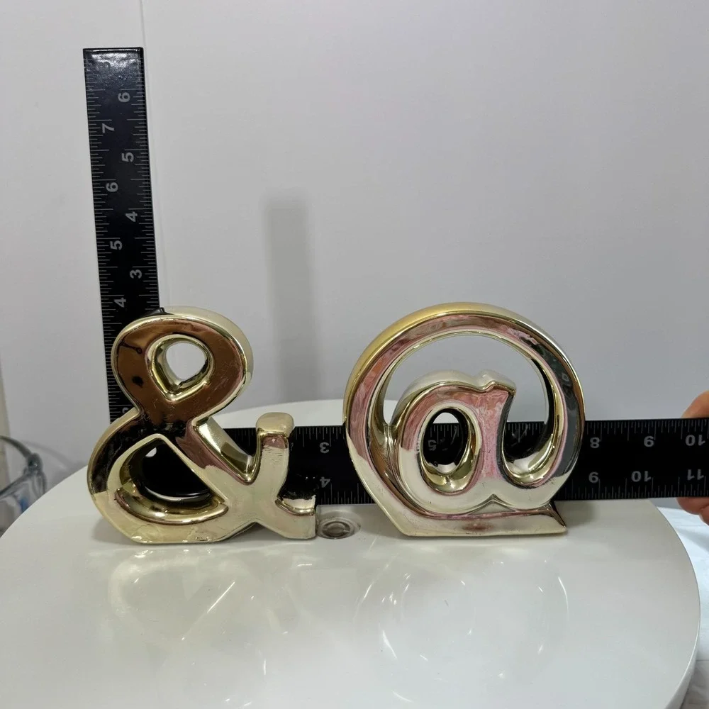 Gold Ceramic Ampersand At Sign Decor Set Tabletop Typographic Figurine Symbols